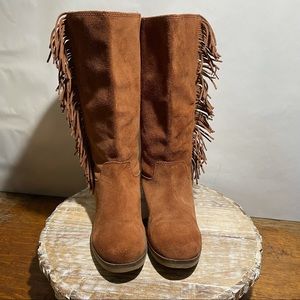 Lucky Brand brown suede leather fringe boots 6.5